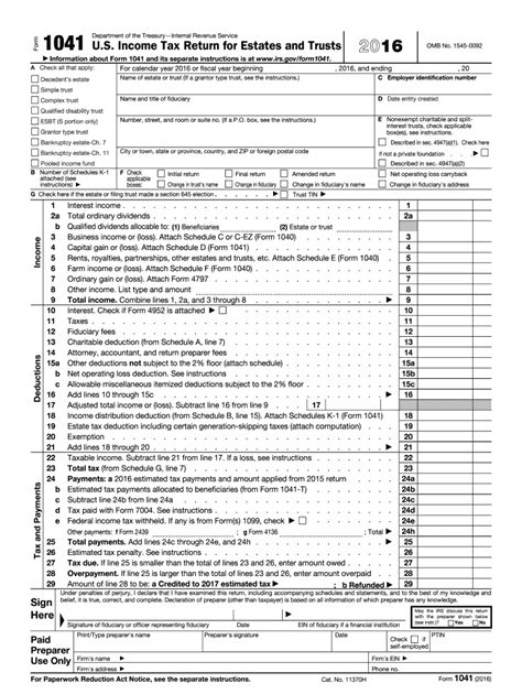 Irs 1041 2016 Fill Out Tax Template Online Us Legal Forms