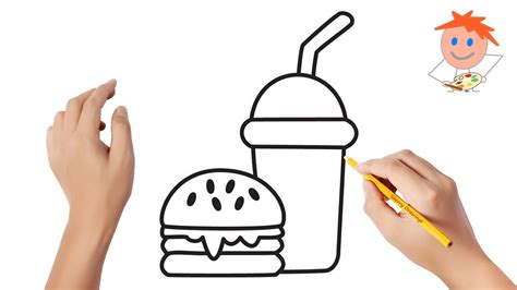 How To Draw A Fast Food Burger With A Drink Easy Drawings Youtube