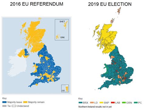 Here are the results of the 2016 scottish parliament election. Comparison map 2016 EU Referendum to 2019 EU Election ...