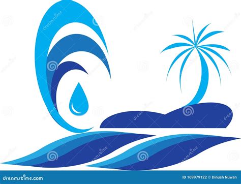 Holiday Summer Beach Blue Island Coconut Palm Tree Vector Logo Design