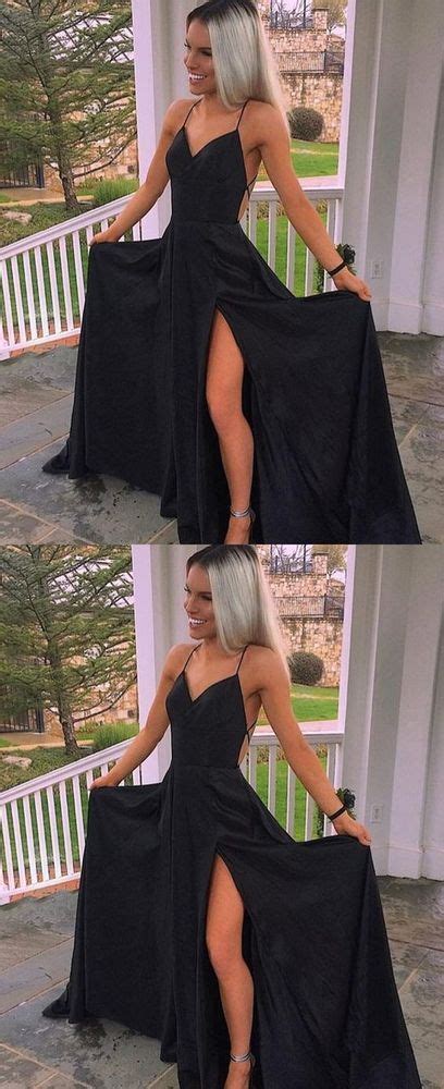 Spaghetti Straps A Line Floor Length Black Prom Dress With Split Sold By Prettyqueenprom Shop