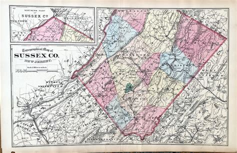 Sussex County Map Original 1877 New Jersey Atlas Newtown Kittatinny