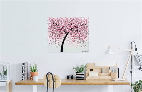 Original Painting Pink Cherry Blossom Tree Canvas Wall Art Etsy