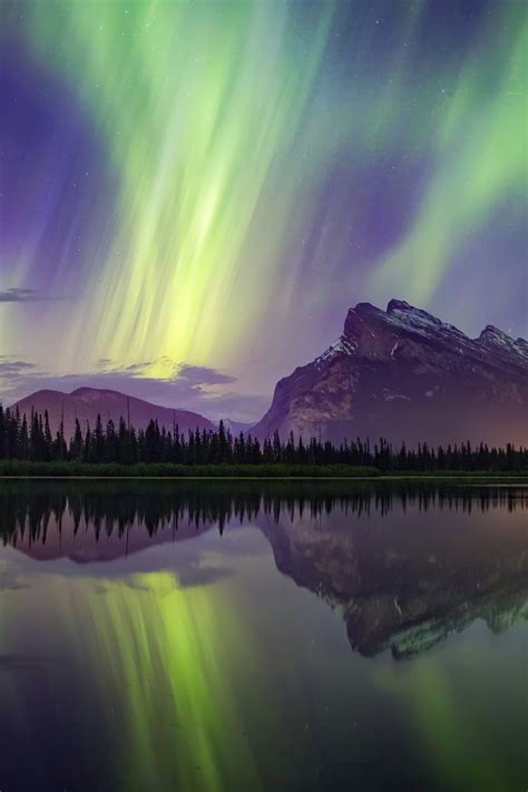 640x960 Aurora Borealis Mountains Lake Reflection Banff National Park