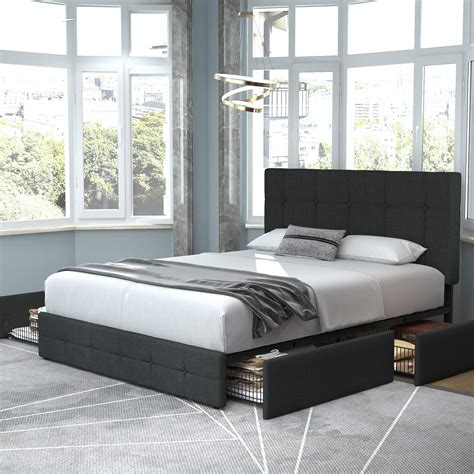 Allewie Queen Platform Bed Frame With 4 Drawers And Headboardsquare