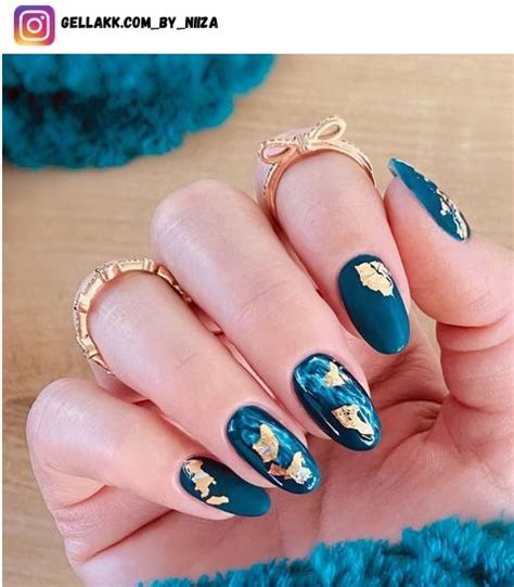 Blue Gold And White Nail Designs