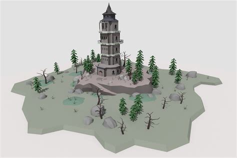 D Model Low Poly Cartoon Fantasy Tower Scene Vr Ar Low Poly Cgtrader