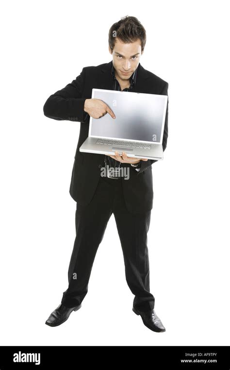 Young Man Holding Laptop Close Up Stock Photo Alamy