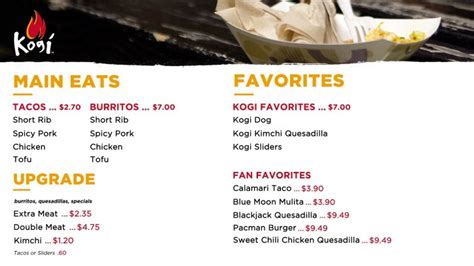 « back to oakland, ca. LAX Menu - Kogi BBQ Taco Truck & Catering