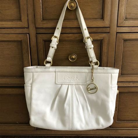 White And Gold Authentic Coach Handbag Ebay Popular Purses Handbag