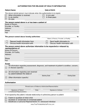 medical disclosure form templates  printable