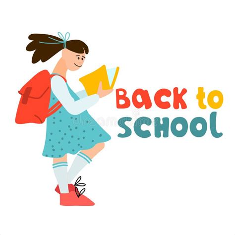 Back To School Vector Banner Illustration Schoolgirl With Book And