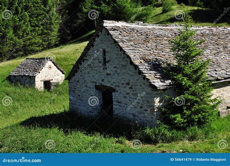 Traditional Stone Mountain Architecture Alpine House Stock Image