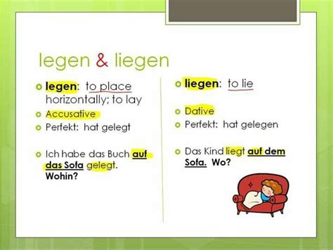 Learn how to conjugate liegen in various tenses. Das Perfekt (sein/haben + Partizip II) - Deutsch - Viel Spass
