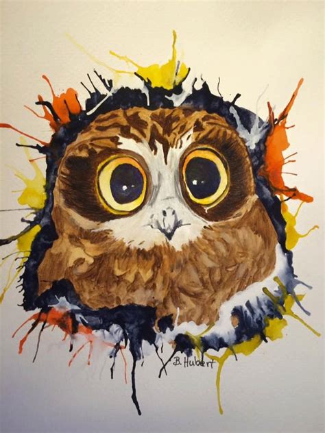 Baby Owlish A 10x 10 Original Watercolor Painting Featuring The Cute
