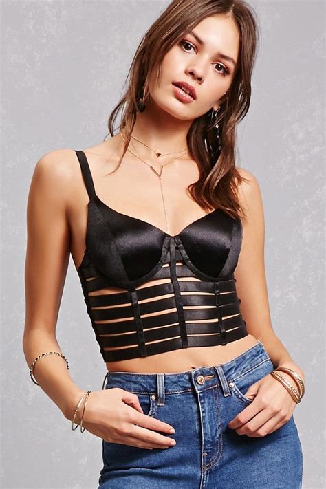 A Satin Cropped Cami Featuring A Caged Bodice Padded Cups Thick