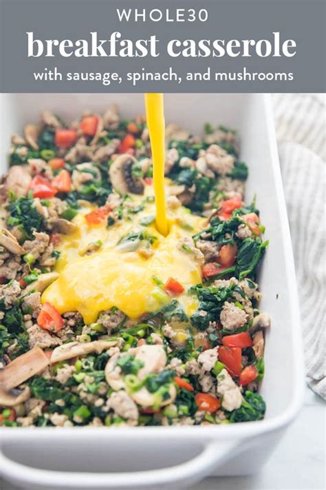 Layered with a hash brown bottom, sausage, hatch chilis, tomatoes, and eggs. Whole30 Breakfast Casserole with Sausage, Eggs, Spinach ...