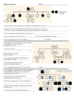 Label the genotypes of as many individuals in the pedigree as possible. Pedigree Worksheet - Hartland High School
