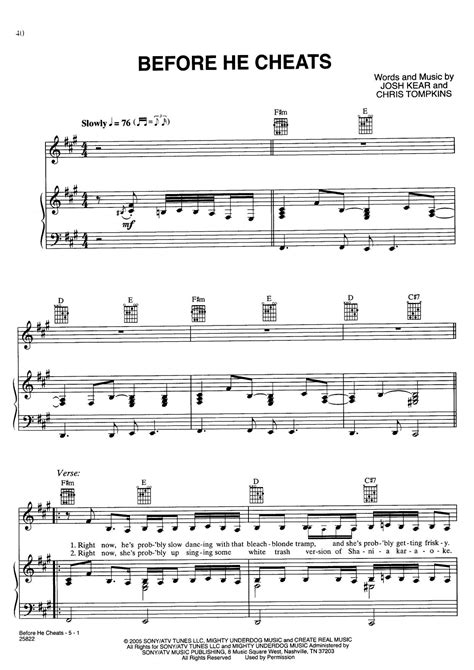 Carrie Underwood Before He Cheats Sheet Music Pdf Free Score Download