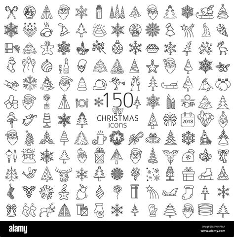 Christmas New Year Holidays Icon Big Set Flat Style Collection Vector Illustration Stock