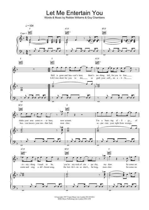 Let Me Entertain You Sheet Music Robbie Williams Piano Vocal And Guitar Chords