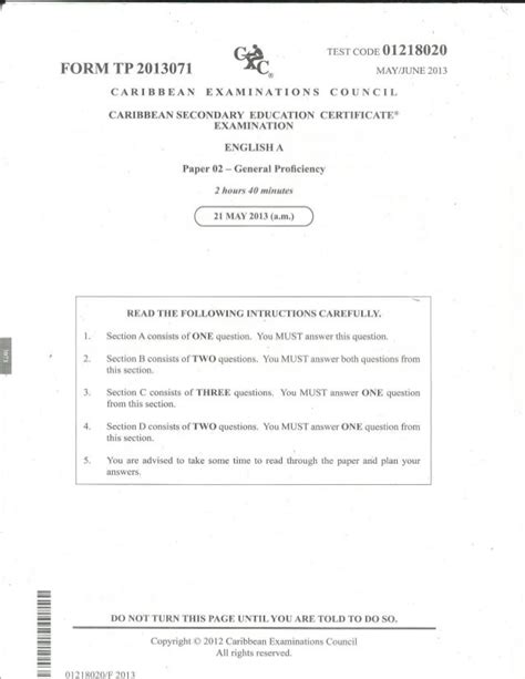 Practice Exam Cxc Csec English A Exam Paper 1 Caribex