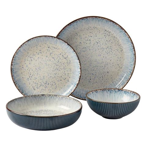 Tabletops Gallery 16 Piece Blue Jura Smoke Stoneware Dinnerware Set
