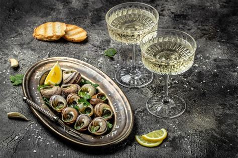 Premium Photo Baked Snails With Butter And Spice On Dark Background