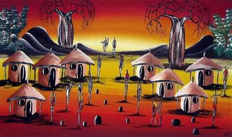 Village Scene Painting By African Tribal Art Pixels