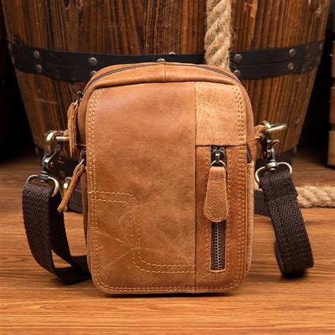 Cool Brown Leather Waist Bag Belt Pouch Small Side Bag Messenger Bag C