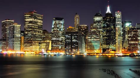 Lower Manhattan At Night From Columbia Heights Brooklyn Hd Wallpaper