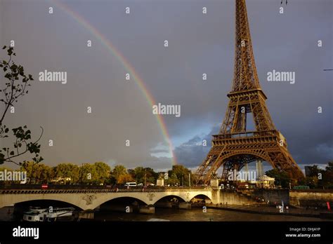 Eiffel Tower And Rainbow Stock Photo Alamy