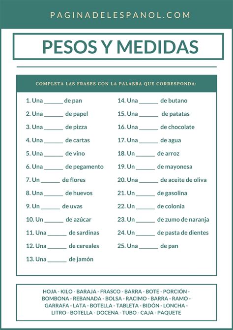 Pesos Y Medidas La Página Del Español