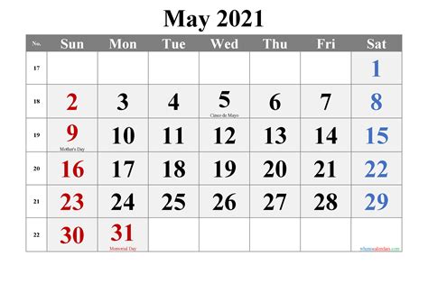 May 2021 calendar template may 2021 calendar template available in pdf, doc format and print well in mail, legal paper size. MAY 2021 Printable Calendar with Holidays - 6 Templates ...