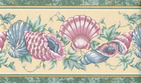 Traditional Seashell Wallpaper Border Blue Pink Seashell Etsy