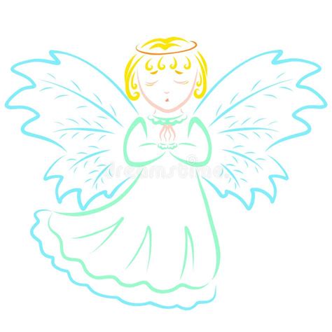 Cute Praying Little Angel On A Cloud Black Background Stock