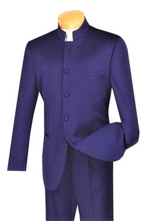 5 Button Banded Collar Clerical Suit In Navy Divinity Clergy Wear