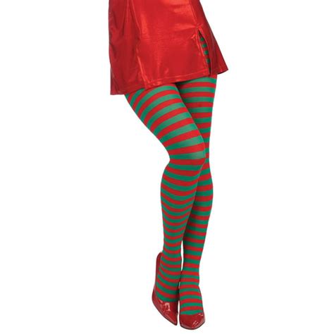 Adult Womens Christmas Elf Green Red Striped Leggings Tights Walmart