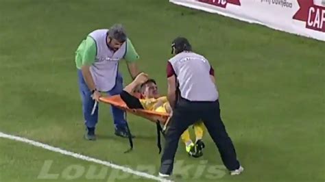 Fail Hapless Greek Stretcher Bearer Falls Over Drops Injured Player Twice Video Who Ate