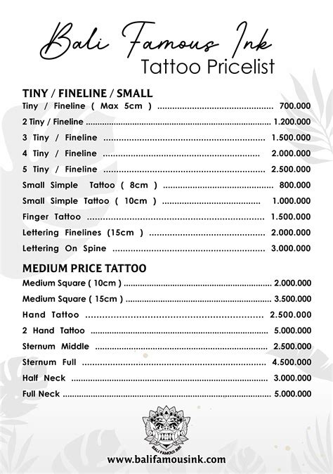 Bookings & Pricing - Bali Famous Ink | Tattoo Bali | Tattoo Shop