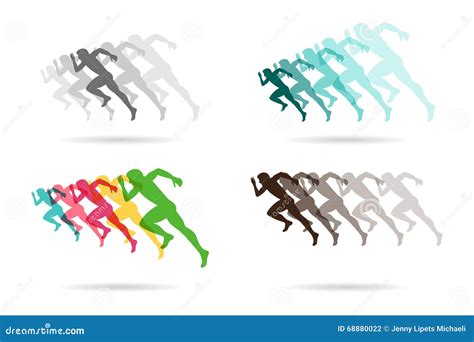 Artistic Stylized Running Men In Motion Stock Vector Illustration Of