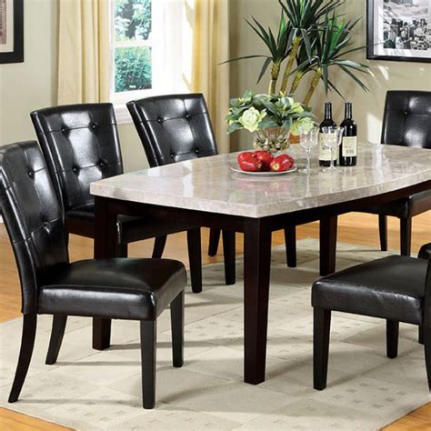 Marion I Marble Top Oval Edge Dining Table Espresso Finish Walmart