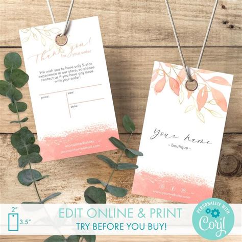Our hang tags are perfect for small businesses as retail price tags, sales tags, merchandise tags, clothing tags, inventory tags, warning tags and garment tags. Printable Personalized Clothing Price Tags Template - Editable Rectangular Watercolor Hang Tags ...