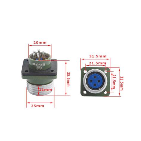 4 Pin 25mm M25 Green Heavy Duty Metal Aviation Plug Socket Pair Zenix