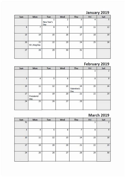 3 Month Blank Calendar Template Unique Printable Three Month Calendar