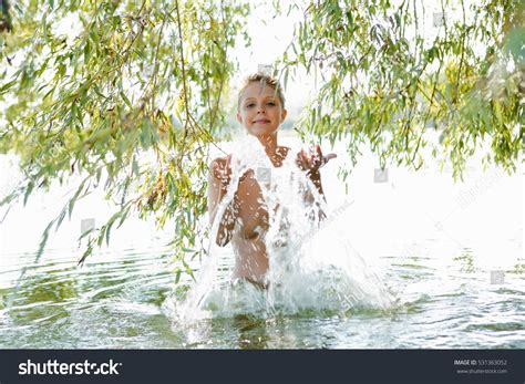 Nude Woman Splashing River Stock Photo Edit Now