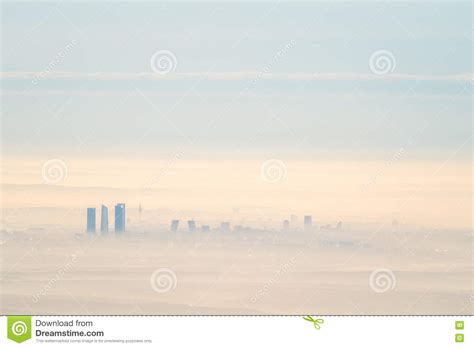 Far Aerial View Of Madrid City With Fog In The Morning Stock Image