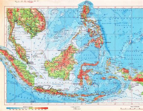 Large detailed physical map of Indonesia in russian | Indonesia | Asia ...