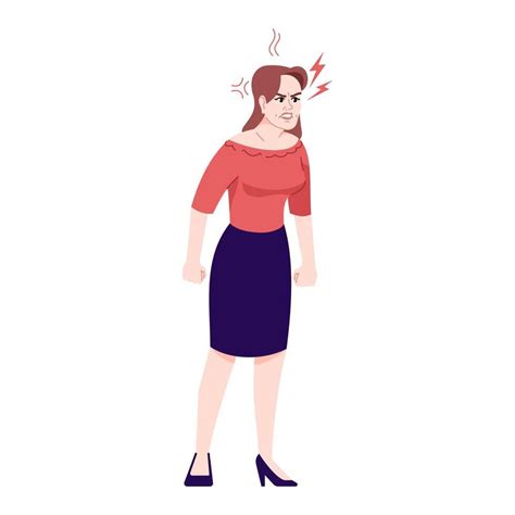 Angry Woman Flat Vector Illustration Frustrated Lady Negative Emotions Expression Furious