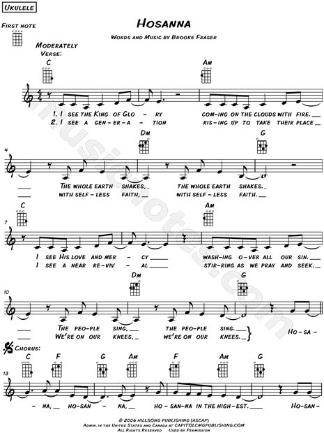 chorus hosanna hosanna hosanna in the highest x2. Hillsong United "Hosanna" Sheet Music (Leadsheet) in C ...